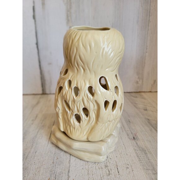 Neutral colored owl ceramic tea light candle holder Unique home decor figure - Picture 6 of 9